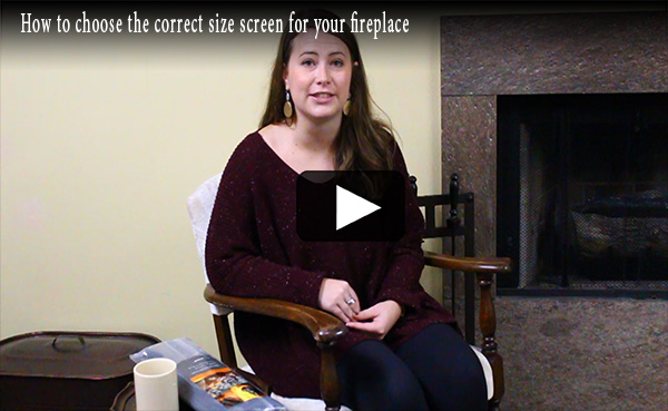 still from video of Karen discussing how to choose correct  fireplace mesh screen size with play video symbol in center